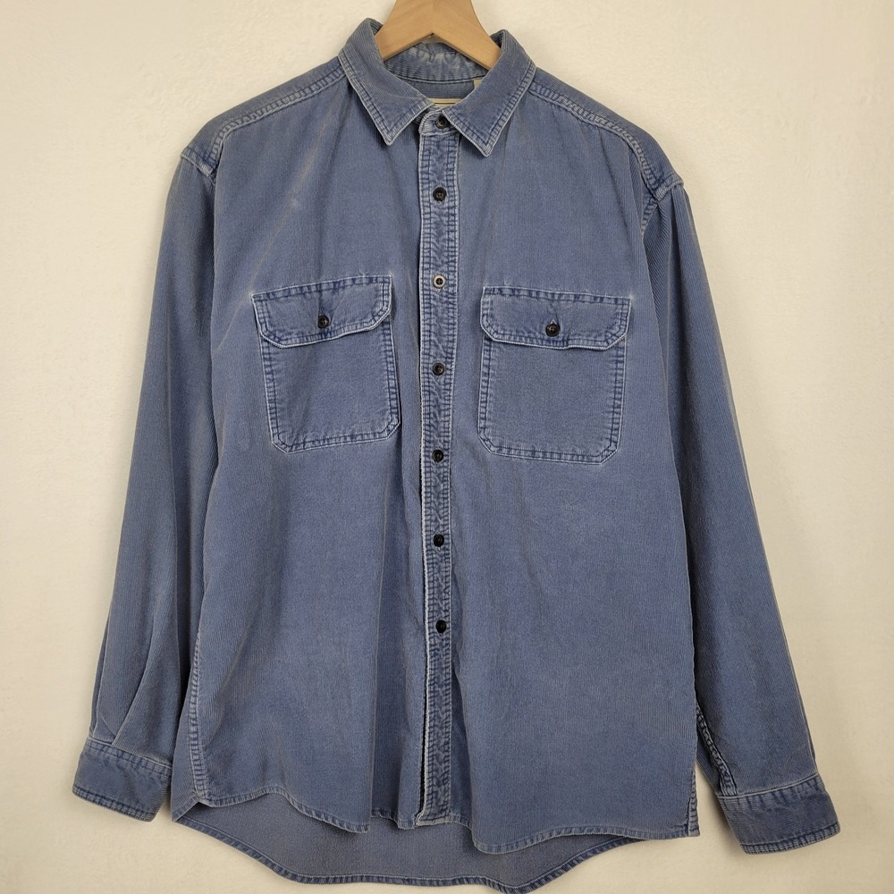 Vintage 90s L.L. Bean Mens Medium Blue Corduroy Long Sleeve Button Down Shirt